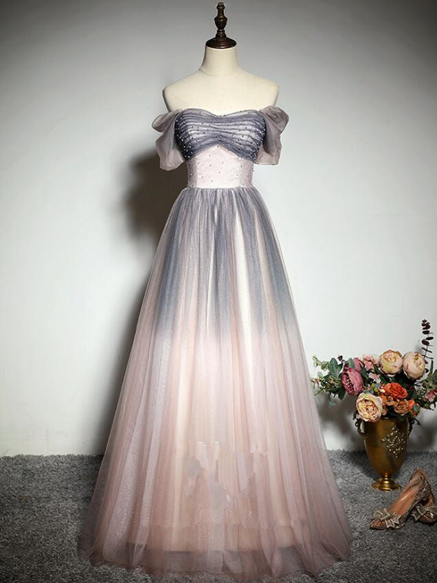 Beautiful Gradient Long Party Dress Formal Dress, Pink Wedding Party Dresses