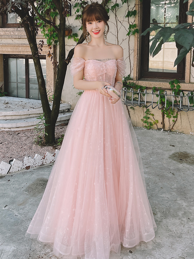 Lovelife Cute Pink Tulle Simple A-Line Party Dress Prom Dress, Pink Formal Gown 2022