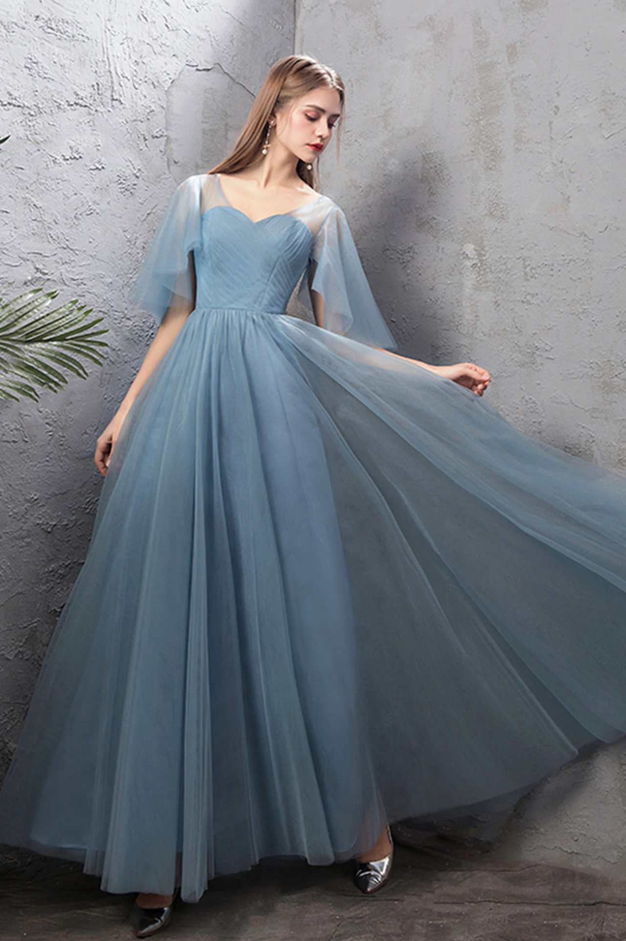 Lovely Light Blue Tulle Long A-line Party Dress Formal Dress, Blue Evening Gown Bridesmaid Dresses