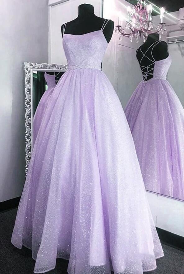 Backless Lavender Sequins Long Prom Dress, Lavender Formal Evening ...