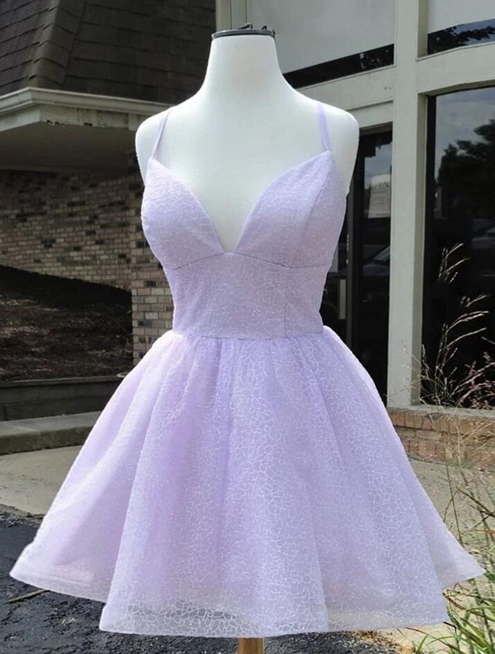 Lavender Tulle Straps Short Formal Dress Party Dress, Light Purple Formal Dress