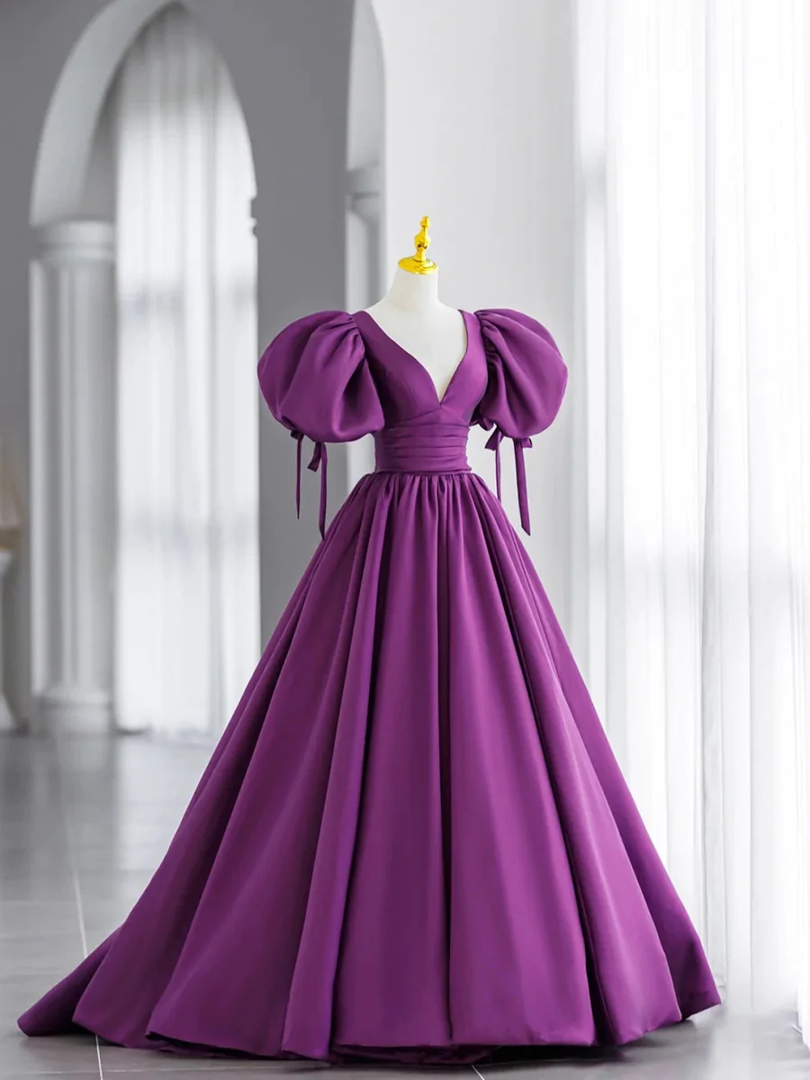 Purple Satin Long Formal Dress Prom Dress, Gorgeous Evening Dresses