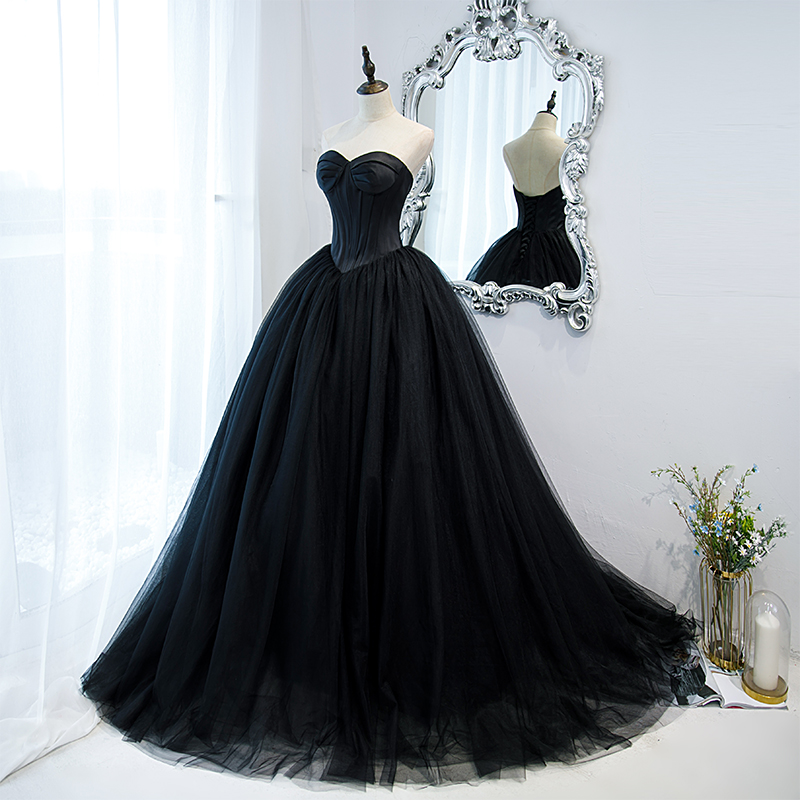 Black Sweetheart Tulle Long Party Dresses Formal Dress, Black Sweet 16 Gown