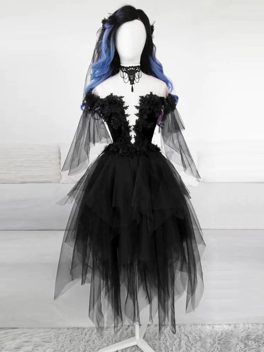 black homecoming dresses off the shoulder A-Line Chic Little Black Dress,MH433 High Slit ZIRCON Black Beaded Corset Homecoming