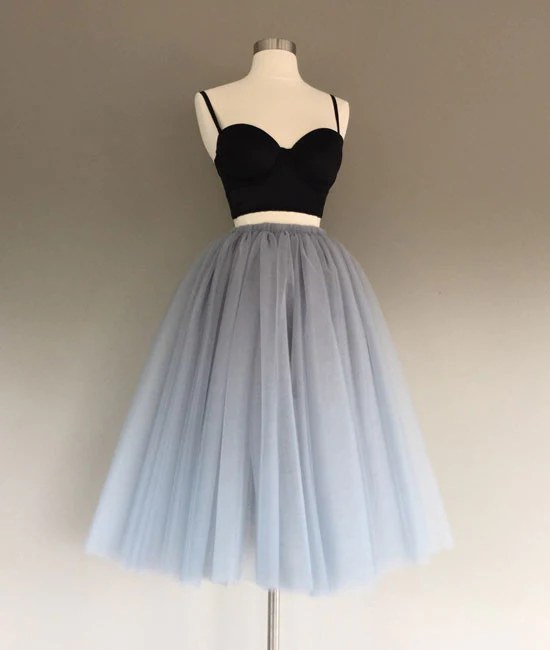 Grey Tulle Two Piece Homecoming Dresses, Two Piece Formal Dress