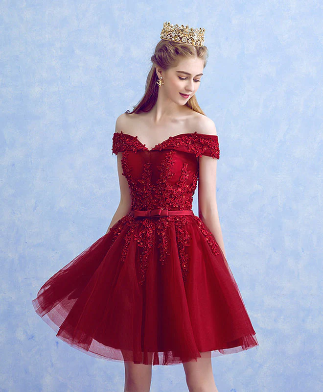 Lovely Tulle Wine Red Homecoming Dress, Short Party Dress Prom Dresses