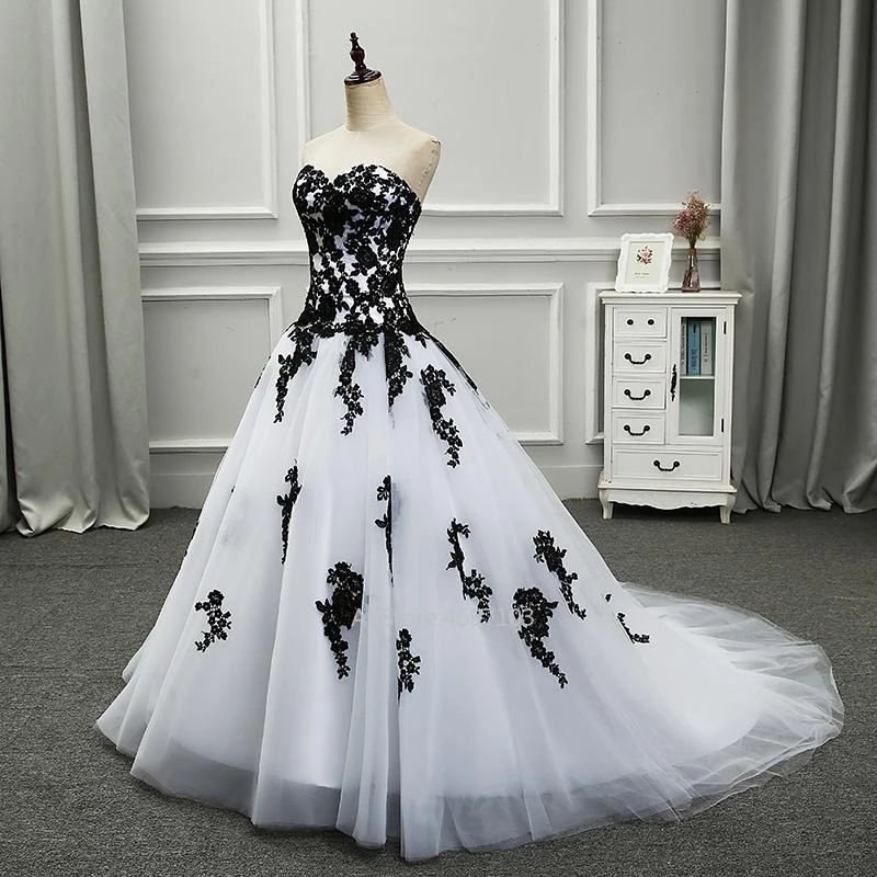 White Black Elegant Tulle With Lace Party Dresses, Appliqued Sweetheart Formal Dresses