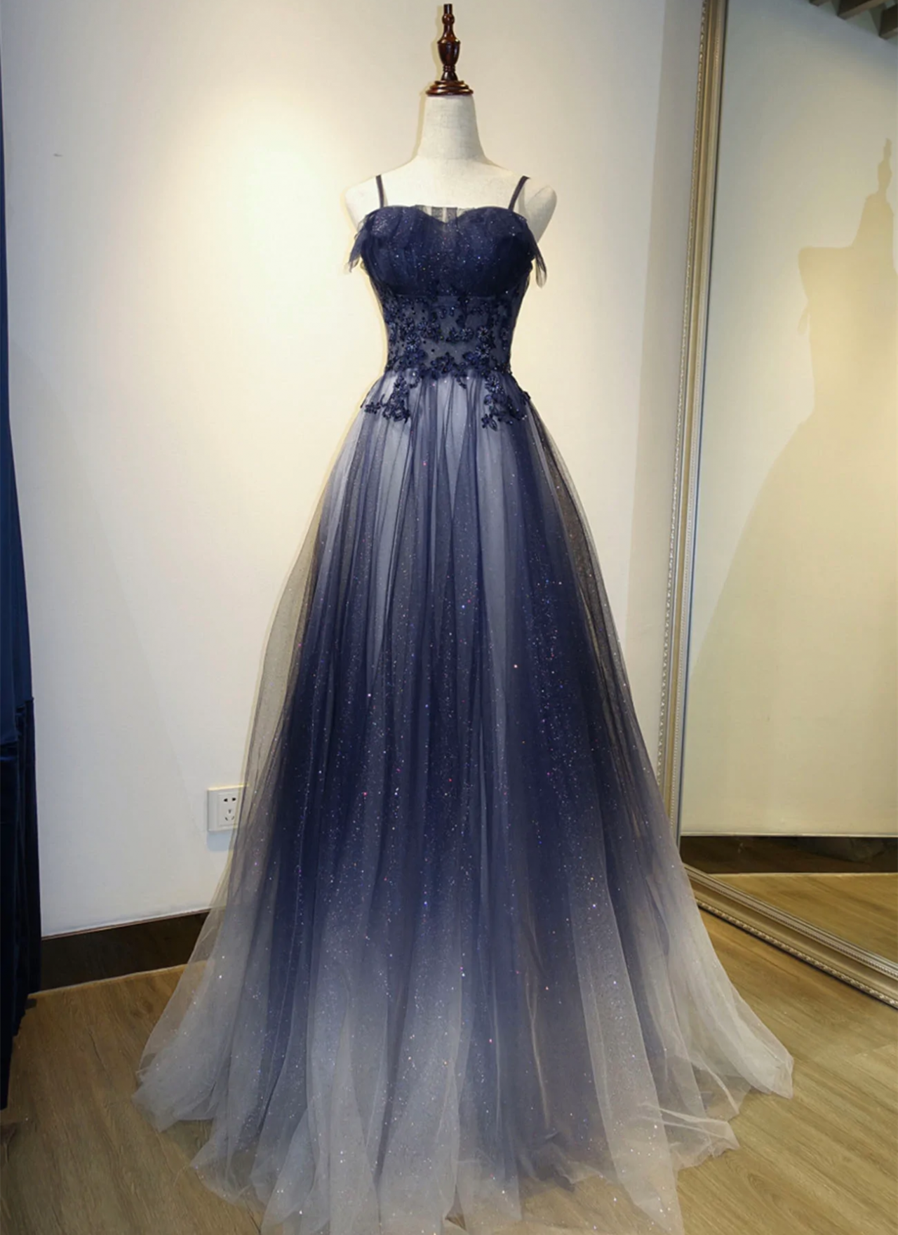 Lovely Gradient A-line Tulle Long Formal Dress, Floor Length Prom Dress