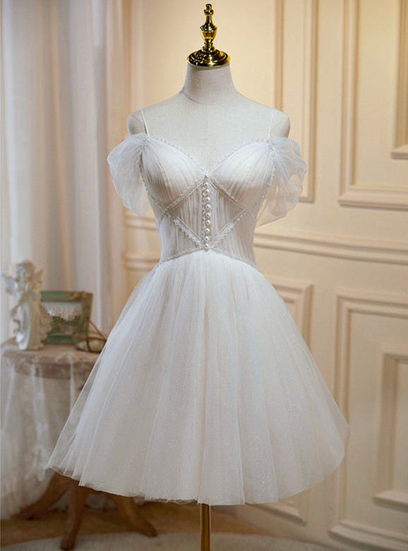 Cute Ivory Tulle Homecoming Dress, Short Ivory Prom Dress