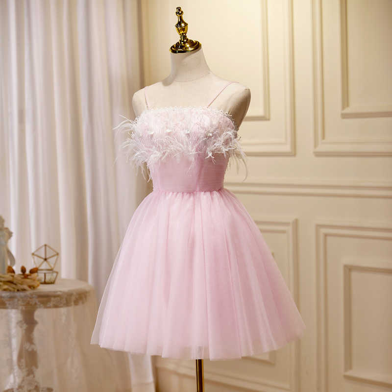Cute Pink Short Prom Dress , Pink Tulle Bridesmaid Dress