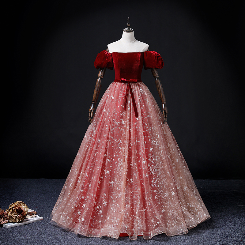 Glam Velvet And Pink Tulle Off Shoulder Formal Dress, Pink Sweet 16 Dresses