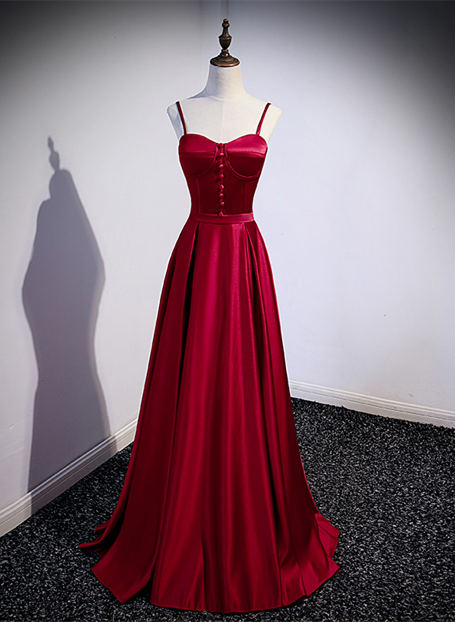 Wine Red Satin A-line Prom Dress, Wine Red Party Dress