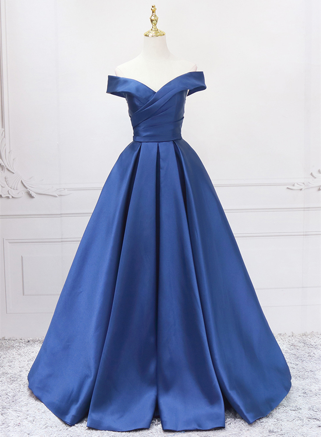 Blue Satin A-line Evening Dress Prom Dress, Blue Formal Dress