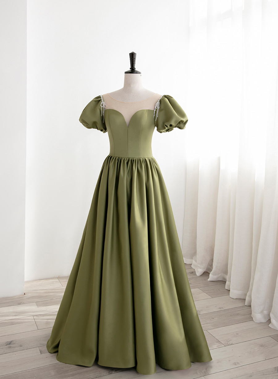 Pretty Green Satin Long Wedding Party Dress, Green Evening Formal Dresses