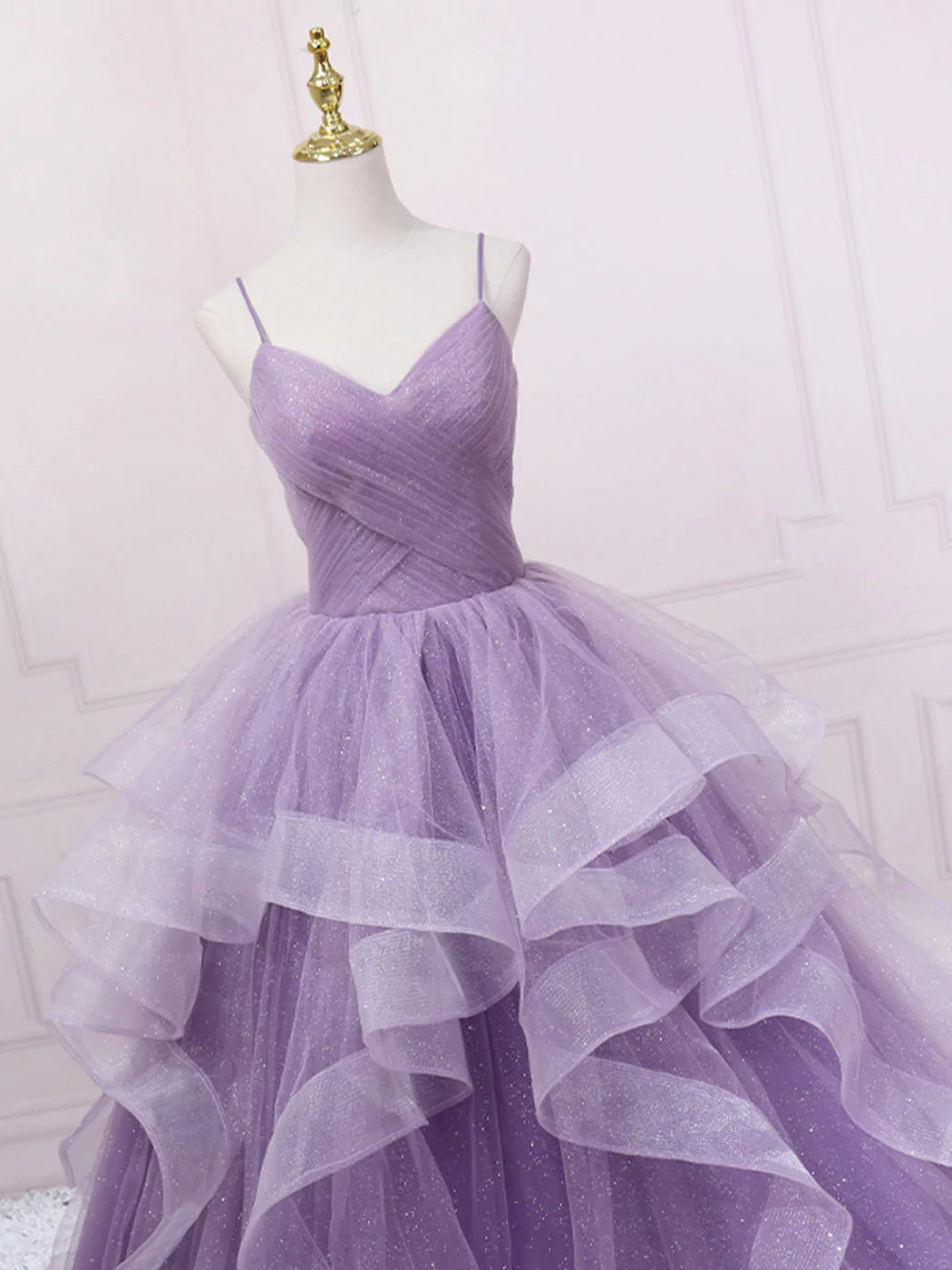 16755 Purple V-Neck Tulle Dress