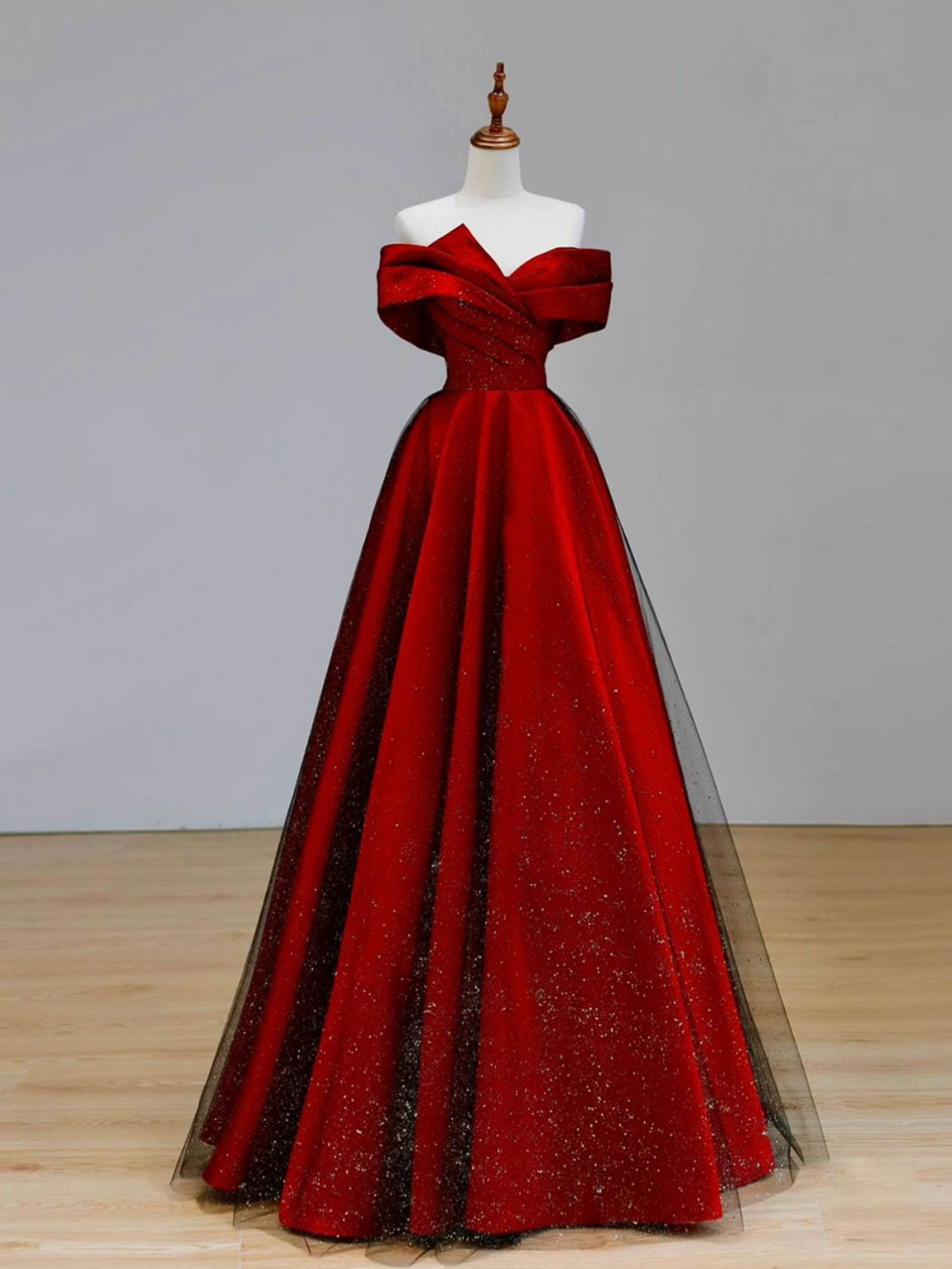 Black And Red Satin Sweetheart Party Dress, A-line Satin Formal Dress