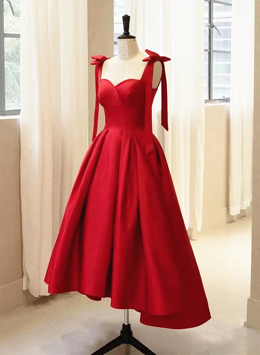 Red Satin High Low Party Dress, Red Formal Dress 