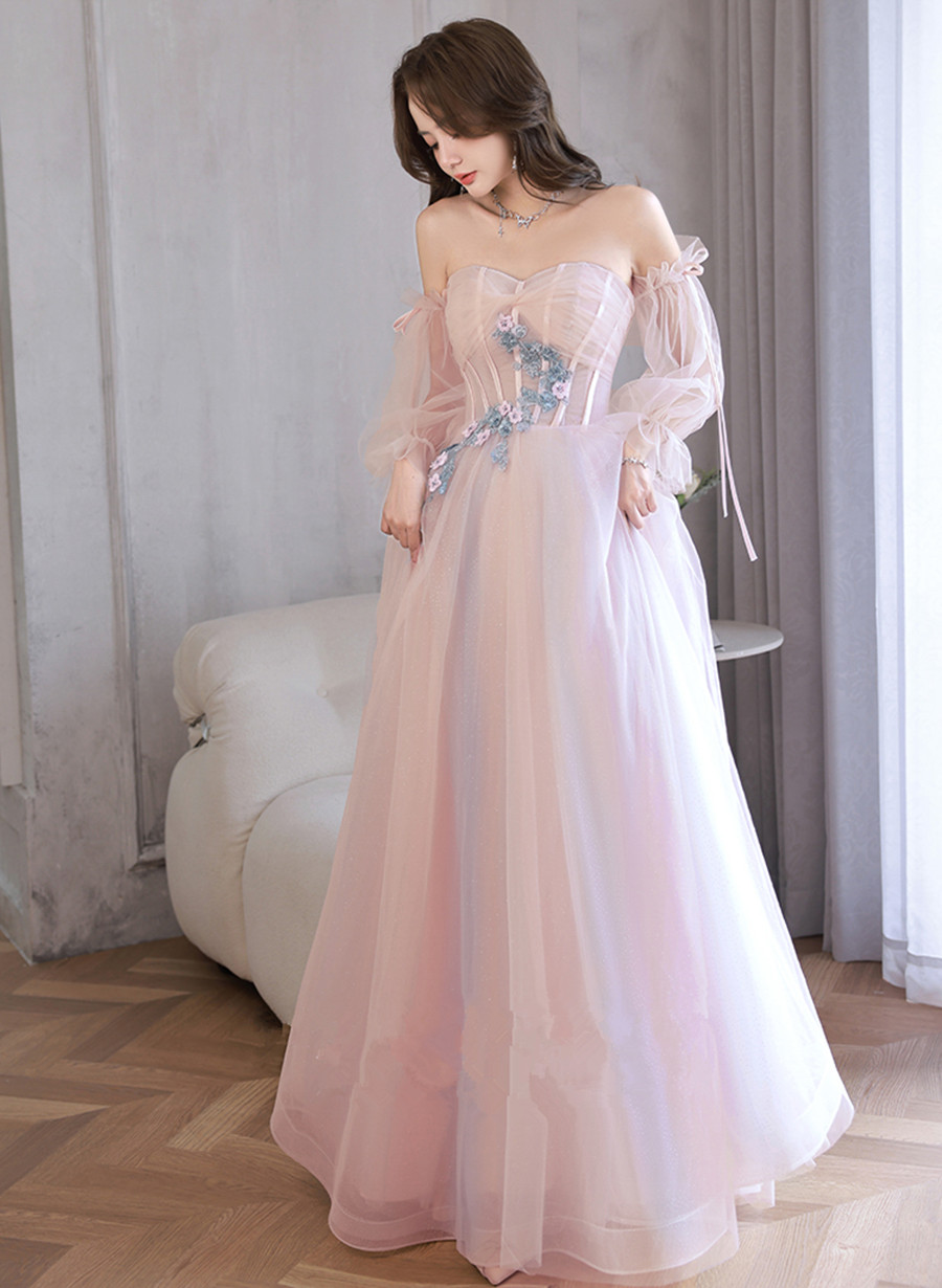 Pink New Style Prom Dresses, Pink Tulle Formal Dress