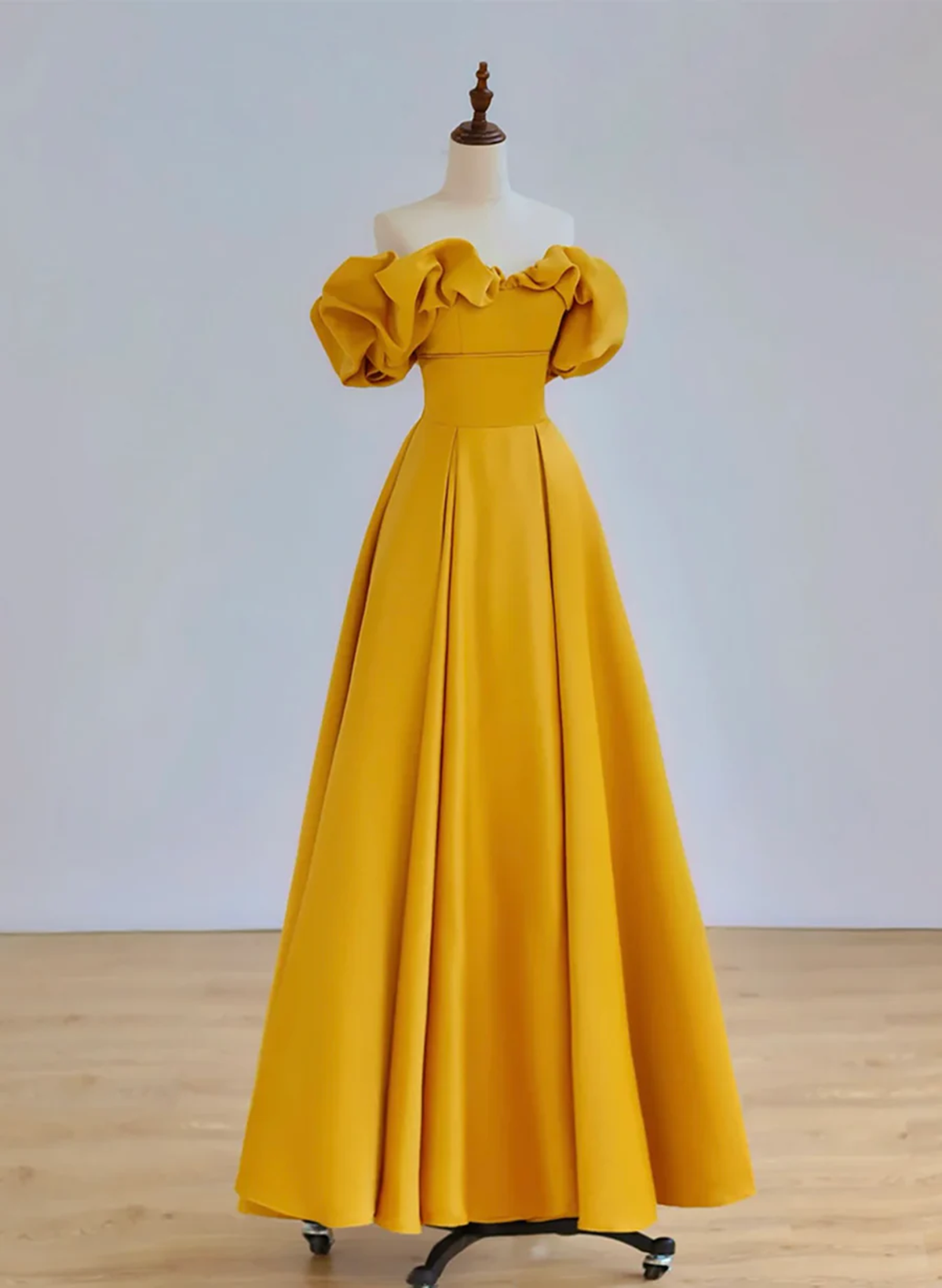 Yellow Satin Long Prom Dress, A-line Yellow Party Dress Formal Dress