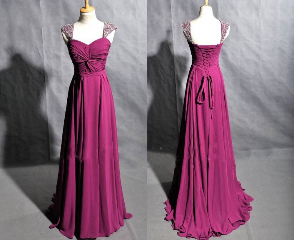Elegant Purple Sweetheart Floor Length Chiffon Prom Dress With Beadings, Purple Bridesmaid Dresses, Prom Dress 2015, Evening Dress