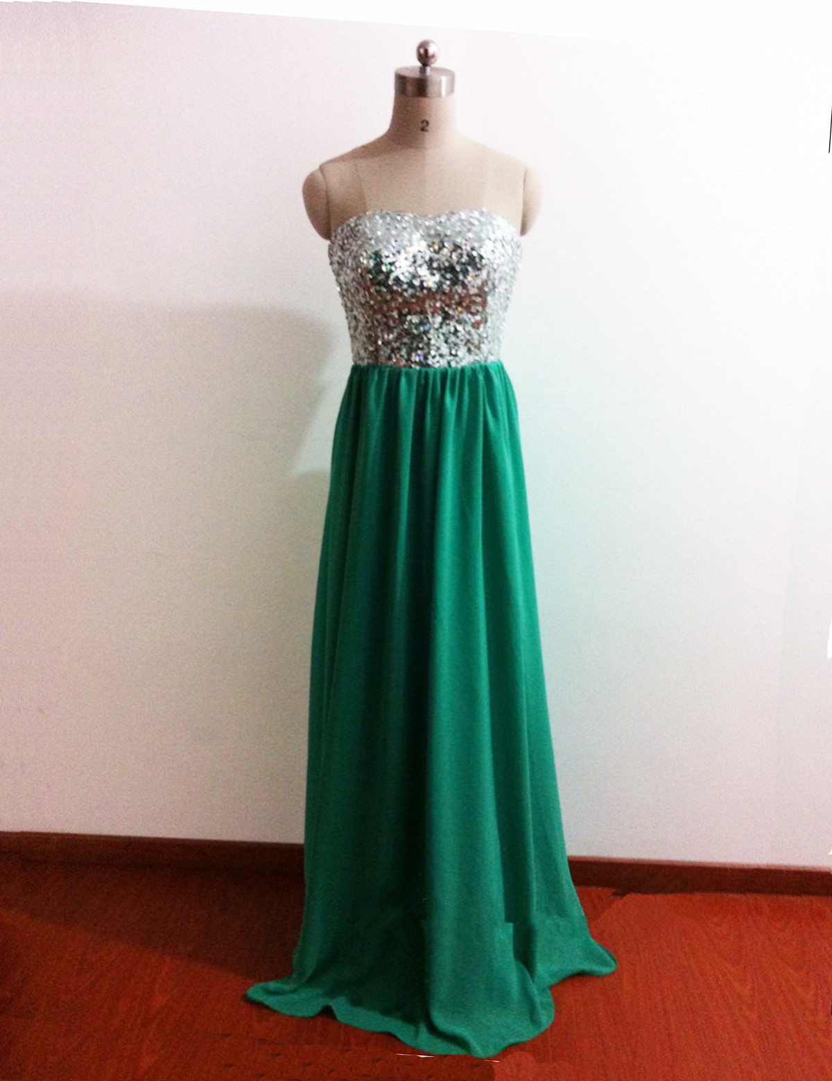 Gorgeous A-line Sequins Green Chiffon Floor Length Prom Dress 2015, Bridesmaid Dresses 2015, Party Dresses, Wedding Party Dress, Evening Dress