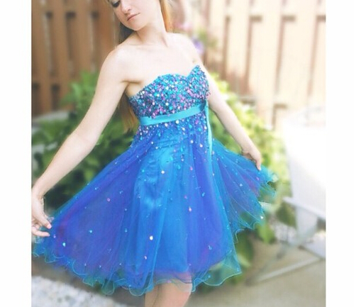 Cute Shiny Sequins Knee Length Organza Homecoming Dress, Lovely Blue Knee Length Prom Dress, Short Party Dress, Short Occasion Dresses