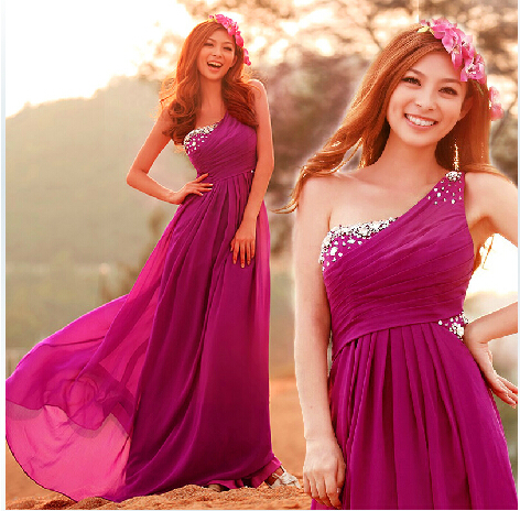 Pretty Purple One Shoulder Chiffon Floor Length Prom Dress, Purple Bridesmaid Dresses, Evening Dresses, Party Dress, Elegant Occasion Dress