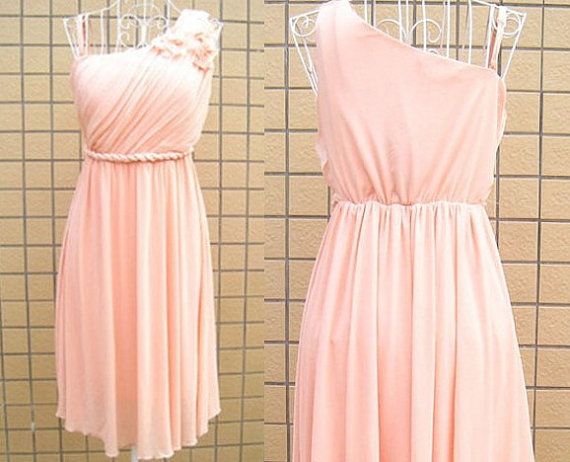 Lovely Pink Knee Length One Shoulder Bridesmaid Dress, Pink Prom Dress, Lovely Homecoming Dress