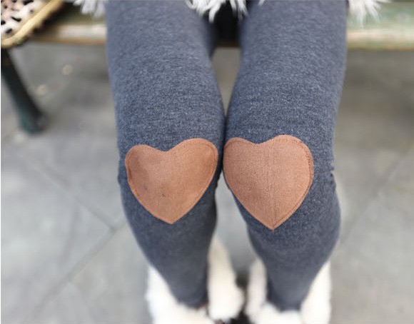 Cute Heart Patched Leggings For Autumn 2014, Grey Leggings, Grey Tights
