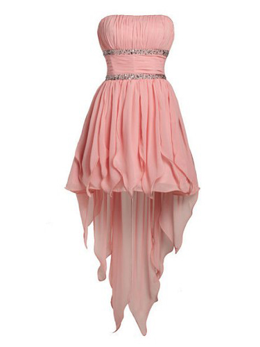 Lovely Pearl Pink A-line Strapless Mini Chiffon Asymmetrical 2015 Prom Dress, Short Prom Dresses 2015, Graduation Dresses, Pink Homecoming