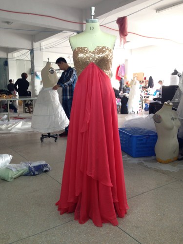 Graceful Watermelon Sequins Sweetheart Formal Layer Gown, Style Prom Gown 2015, Party Dresses