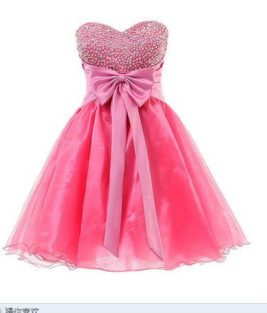 Adorable Sweetheart Short Organza Prom Dress With Beadings And Bow,organza Short Prom, Homecoming, Cocktail Patry Dress