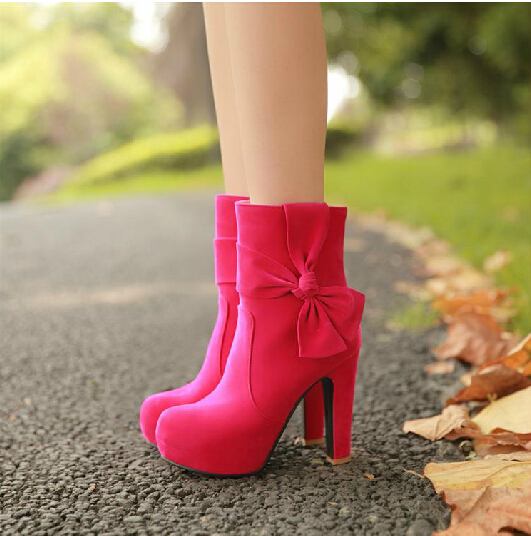 Charming Rose Red High Heels With Bow, Pretty High Heels, High Heels 2014