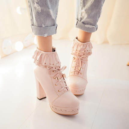 Lovely High Heels With Lace, Stylish High Heel Shoes With Lace, Lace-up High Heels