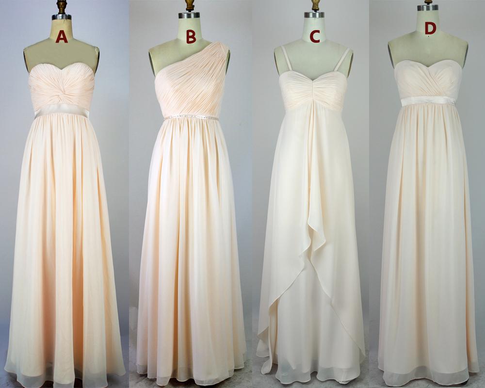 High Quality Light Champange Handmade Chiffon Bridesmaid Dresses, Four Lovely Style Bridesmaid Dresses, Bridesmaid Dresses, Prom Dresses 2015
