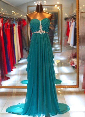 Elegant Sweetheart A-line Floor Length Chiffon Sweep Train Prom Dress with Beadings, Long Prom Dresses, Prom Dresses 2015
