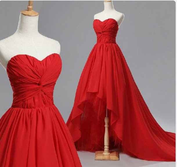 Handmade High Low Red Sweetheart Chiffon Prom Dresses 2017, Red Prom Dresses 2017, High Low Prom Dresses, Custom Prom Dresses