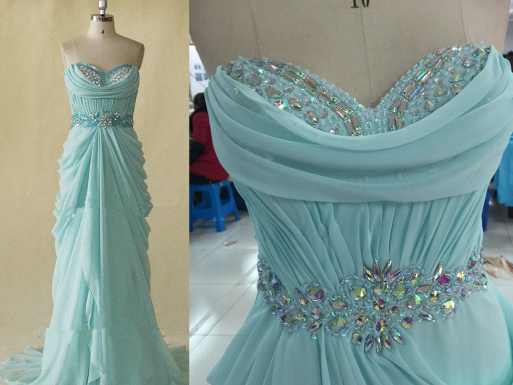Elegant Blue Long Chiffon Sweetheart Prom Dresses 2016, Prom Dresses 2016, Prom Gown, Custom-made Prom Dress, Evening Gown