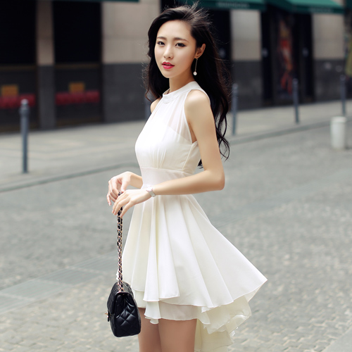 High Quality Asymmetrical Charming Chiffon White Dresses Sexy Summer Dresses 2014 White High