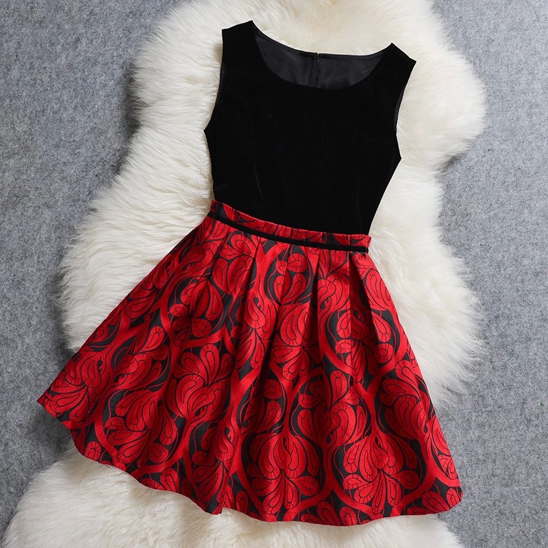 Lovely Black And Red Flower Print Short Dresses, Cute Short Party Dresses, Party Dresses, Women Dresses
