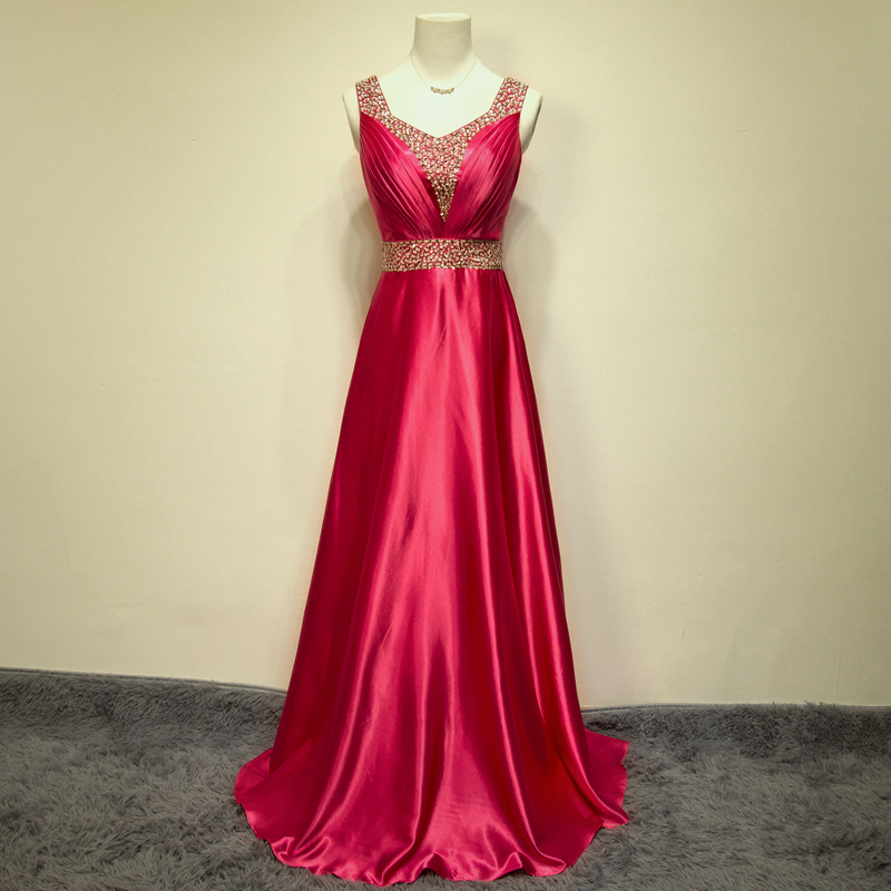 Elegant Handmade A-line Floor Length Rose Red Prom Dress With Sequins, Long Prom Dress, Prom Dresses 2015, Evening Gown
