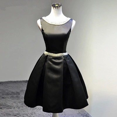 High Quality Handmade Black Ball Gown Bridesmaid Dress With Pearl, Lovely Short Prom Dress, Prom Gown, Black Formal Dress