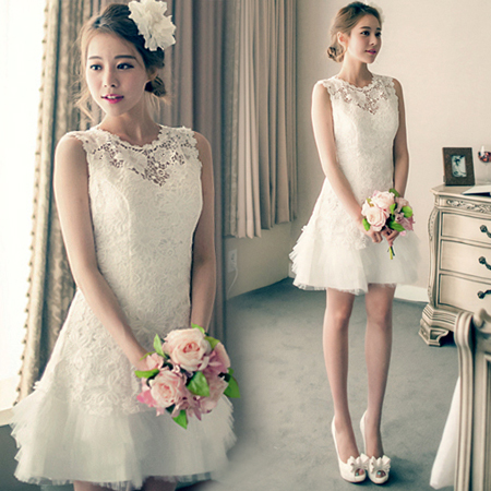 Lovely Lace Short Tulle Party Dresses 2015, White Prom Dresses, Homecoming Dresses, Formal Party Dresses