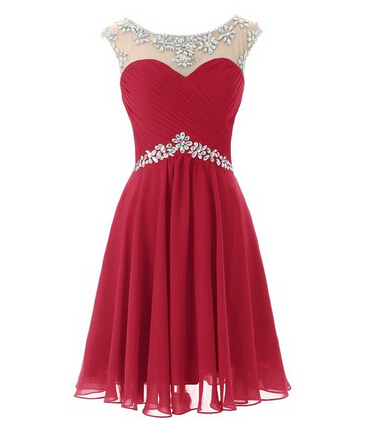 Adorable Short Chiffon Round Neckline with Beadings, Lovely Knee Length Prom Dresses, New Style Homecoming Dresses 2015, Grduation Dresses
