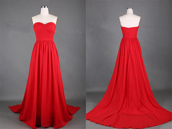 Red Gorgeous Sweetheart Neckline A Line Sweep Train Prom Dresses Prom Dress, Bridesmaid Dresses , Wedding Party Dress