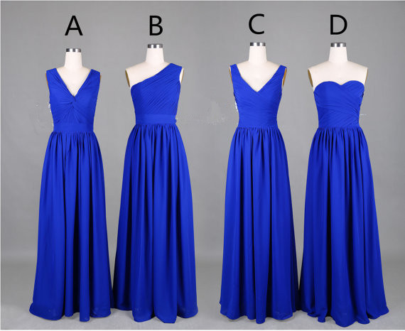 Elegant Handmade Blue Chiffon Long Bridesmaid Dresses, Bridesmaid Gown, Prom Dresses 2015, Blue Formal Dresses, Weddings