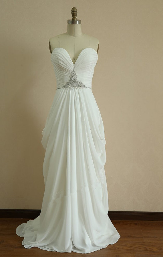 Gorgeous White Chiffon Long Prom Dress With Beadings, White Prom ...