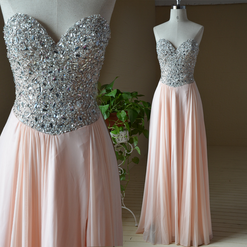 Handmade High Quality A-line Chiffon Beadings and Rhinestones Long Prom Dresses 2015, Prom Gown 2015, Formal Dresses. Evening Dresses