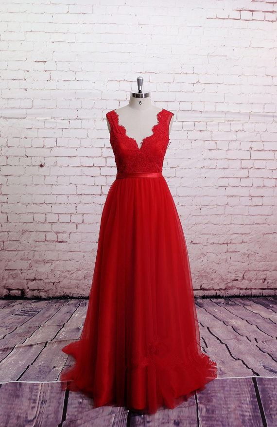 Handmade High Quality Classic Lace Red Prom Dress,Brush Train Prom Dress , A-line Red Bridesmaid Dress, Sweetheart Party Dresses, Formal Dresses