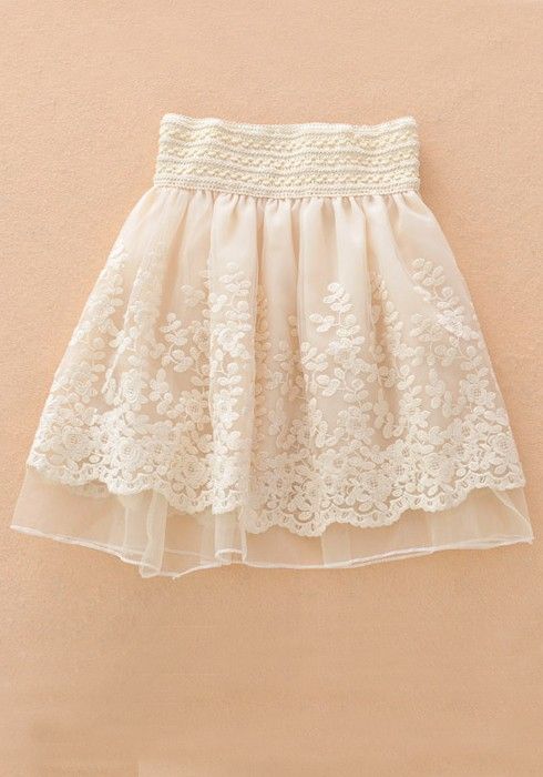 High Quality Cute Apricot Embroidery Tiered High Waist Loose Chiffon Skirt In Stock, Lovely Skirt, Skirts, Women Skirts